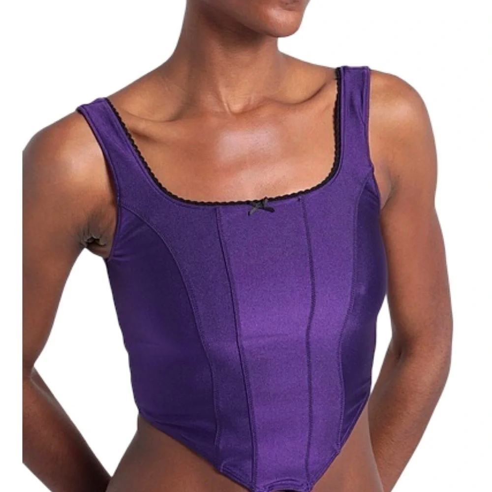 Frankie’s Bikinis Purple Corset Top Womens Size XS Victoria Shine Crop Top
